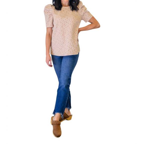 NEW MITTOSHOP kelsi jacquard puff sleeve top in tan - Picture 1 of 3